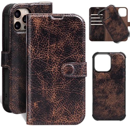 Leather Case Compatible with iPhone 14 Pro Max Wallet 6.7" | Genuine Leather 2-in-1 Magnetic Detachable Shockproof,Flip Folio Cover with Card Slot,Wireless Charging RFID Blocking Coffee - color: Brown Coffee, size: 6.7"-14 Pro Max