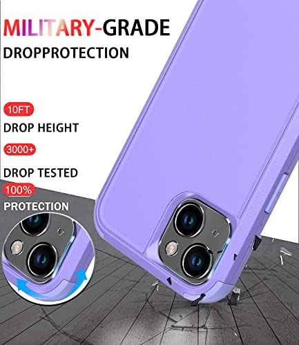Diverbox for iPhone 14 Case [Shockproof] [Dropproof] [Tempered Glass Screen + Camera Lens Protector],Heavy Duty Protection Phone Case Cover for Apple iPhone 14 (Purple) - color: Purple-3in1