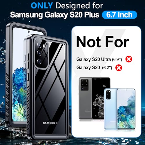 xiwxi for Samsung Galaxy S20 Plus Case Waterproof,[IPX8 Underwater Case][Full Body Shockproof & Military Dropproof] Clear Sound Quality Built-in Screen Protector for Samsung S20 Plus 6.7 inch-Black - size: For Samsung S20 Plus-6.7"