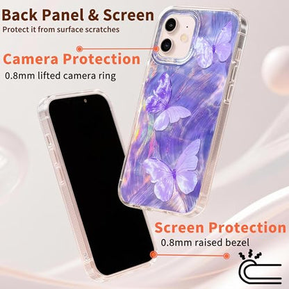 Compatible with iPhone 11 Case,with [Shockproof Protective][Camera Protection] Cute Butterfly Aesthetic Phone Cover Anti-Yellowing Soft Slim Cover for Women Girl-Purple - color: Purple Butterfly, size: iPhone 11