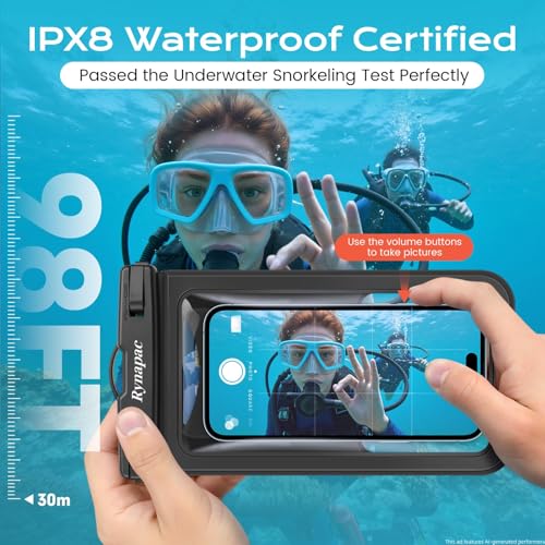 Rynapac Waterproof Phone Pouch [Up to 8.5"] - 2 Pack, IPX8 Waterproof Phone Case with Lanyard for iPhone 17 16 15 Pro Max, Touchscreen & Photograph, Cellphone Dry Bag for Beach Cruise Essentials 2026 - color: [Black + Black]