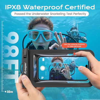 Rynapac Waterproof Phone Pouch [Up to 8.5"] - 2 Pack, IPX8 Waterproof Phone Case with Lanyard for iPhone 17 16 15 Pro Max, Touchscreen & Photograph, Cellphone Dry Bag for Beach Cruise Essentials 2026 - color: [Black + Black]