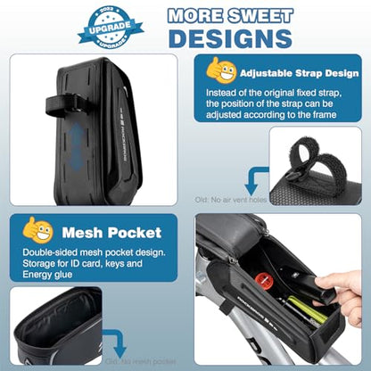 ROCKBROS Bike Phone Bag Top Tube Frame Bag Waterproof Flip-top Design | 3D EVA Hard Shell Mount Holder Bag 1.7L Cycling Pouch Compatible Phones Under 7'' for E-Bike Accessories - color: Black - Hook and Loop