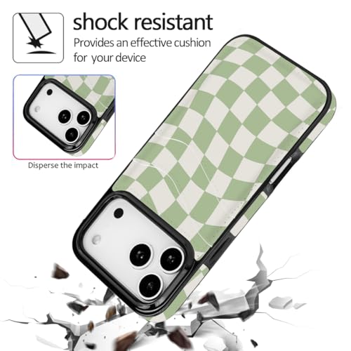 Compatible with iPhone 17 Pro Wallet Case (Green Checkerboard) | with 2 Card Holder PU Leather Slot Shockproof Soft TPU Cover for Women Girls Cute Case - color: Green Checkerboard, size: iPhone 17 Pro 6.3 inch