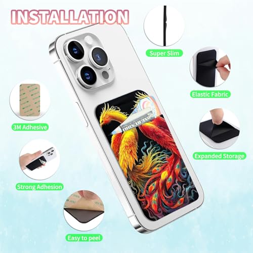 Phone Credit Card Holder Stick on, Cell Phone Pocket Self Adhesive Stretchy Stick on Wallet ID Credit Card Case Pouch Sleeve with Flap for All Smartphones, Flamingo Red - color: Flamingo Red