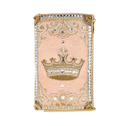 Mary Frances Crowned Jewel Beaded Crossbody Cell Phone Bag Clutch Novelty Purse with Removable Chain Strap, Pink