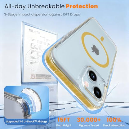 DEERLAMN Magnetic Clear Case for iPhone 13/iPhone 14 6.1-Inch, [Compatible with Magsafe][Anti-Yellowing] Transparent Slim Shockproof Protective Phone Cover, Yellow - color: Yellow, size: iPhone 13/14-6.1 Inch