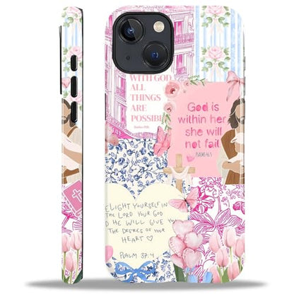 Case Designed for iPhone 14 Plus, Hybrid 2-Layer Case, Military-Grade Protection Durable Shockproof Anti-Scratch Phone Case, Pink Blue Jesus Collage - color: A Pink Blue Jesus Collage, size: Iphone 14 Plus