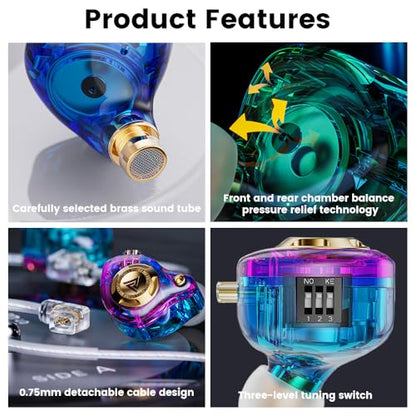 Qkz Ak6 Lucky in Ear Monitor, HiFi Wired Earbuds, Tunable Sound Wired Headphones Gaming Earbuds with 3-Level Adjusting Switch, Detachable Cable for Music Gaming Video Calling (Blue) - color: Blue