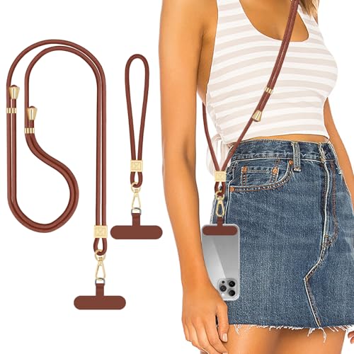 Hovmwey Phone Lanyard Crossbody, Hand Wrist Strap Lanyard with 2 Phone Tethers, Adjustable Anti Theft Phone Strap Neck Lanyard for Keys ID Badges Phones Wallet, Dark Brown - color: Dark Brown