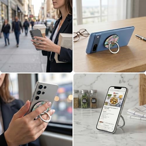 Magnetic Phone Ring Holder with MagSafe, 360° Rotation Super Magnet Finger Grip Removable Kickstand, Cute Stained Glass Floral Designed Stand for iPhone 17 16 15 14 13 12 Pro Max Plus, Lily - color: Lily
