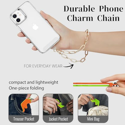 3 pcs Phone Charm with Gold Metal Chain Detachable Lanyard Hand Wrist Smartphone Strap Finger Grip Strap with 4 Patches Tether CellPhone Stand Holder Universal for iPhone 17 16 Pro Max Charms - color: Sets Gold