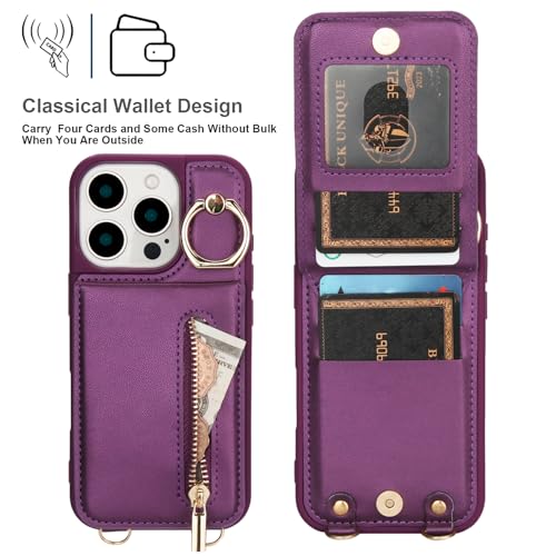 Crossbody Wallet Case for iPhone 12 Pro Max, with Card Slots Zipper Pocket Case, Flip Folio Purse RFID Blocking with Ring Kickstand Detachable Strap-Lavender - color: Lavender, size: iPhone 12 Pro Max(6.7")