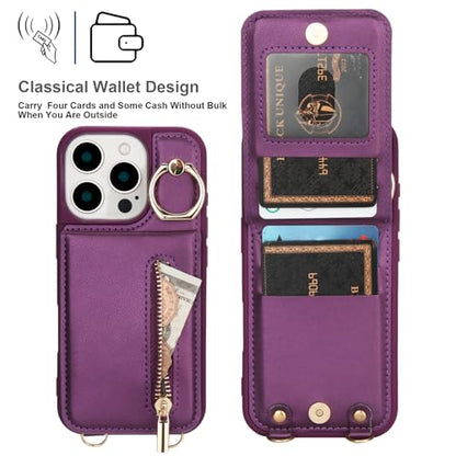 Crossbody Wallet Case for iPhone 12 Pro Max, with Card Slots Zipper Pocket Case, Flip Folio Purse RFID Blocking with Ring Kickstand Detachable Strap-Lavender - color: Lavender, size: iPhone 12 Pro Max(6.7")