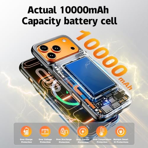 New 10000mAh Rechargeable Portable Battery Case with Wireless Charging Case Extend Battery Pack Charger Cover Compatible for iPhone 17 Pro Max (6.9 inch) Black - size: iPhone 17 Pro Max