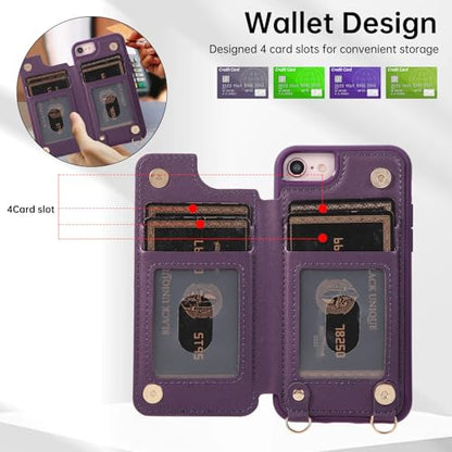 for iPhone 7/8/SE 2022/SE 2020 Wallet Case with Card Holder Slots and Strap, RFID Blocking Magnetic Flip Folio Cover, Crossbody Purse Protection Case with Kickstand,Deep Purple Diamond - color: Deep Purple Diamond, size: iPhone 7/8/SE 2022/SE 2020(6.6")