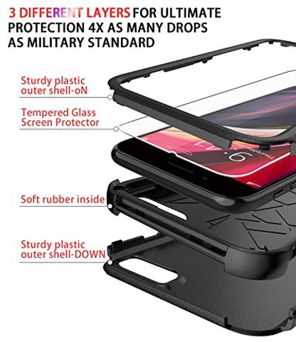 Diverbox Designed for iPhone SE case with Screen Protector Heavy Duty Shockproof Shock-Resistant Cases for Apple iPhone se Phone 2022/2020 Release - Black - color: Black
