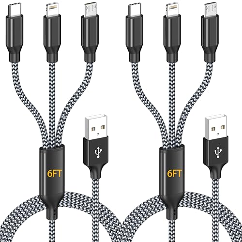 Multi Charging Cable 2Pack 6FT 3 in 1 Long Apple MFi Certified Cable - color: Grey/Silver, size: 6ft