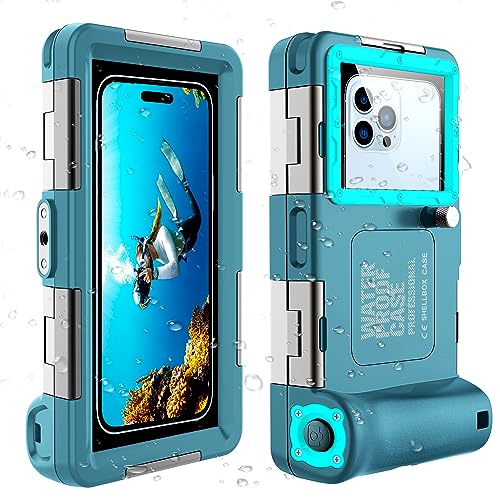 Professional Waterproof Diving Case for Snorkeling, 15M/50FT Underwater Photo & Video Protective Housing Lanyard for iPhone 17/16/15/14/13-11Pro Max/Samsung S25/S24/S23/S22/S21Ultra/Plus Teal-Blue