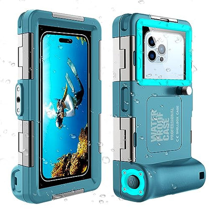 Professional Waterproof Diving Case for Snorkeling, 15M/50FT Underwater Photo & Video Protective Housing Lanyard for iPhone 17/16/15/14/13-11Pro Max/Samsung S25/S24/S23/S22/S21Ultra/Plus Teal-Blue