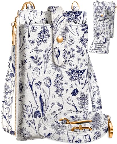 Miss Adola RFID Cell Phone Purse Crossbody Bag for Women | RFID Blocking, Card Slots, Dual Straps, Leather Phone Wallet, Magnetic Buckle, Smooth Zipper, Crossbody Purse for Daily Use - color: Bu Line Flower