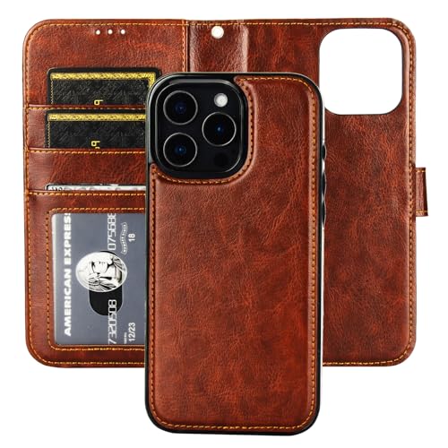 Bocasal Detachable Wallet Case Card Holder for iPhone 16 Pro Max Brown | RFID Blocking Kickstand Card Slots Holder PU Leather Magnetic Shockproof Wrist Strap Removable Flip Protective Cover 6.9 inch - color: Brown
