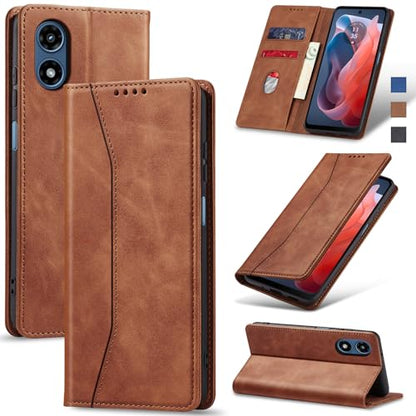 Jasonyu Flip Wallet Case for Moto G Play 4G (2024),Leather Magnetic Folio Cover with Card Holder,Kickstand - TPU Shockproof Durable Protective Phone Case,Brown | PU Leather Magnetic Folio Cover,with Card Holder,Kickstand,TPU Shockproof,Durable,Protective