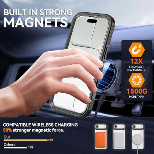 Magnetic for iPhone Air Case, Compatible with MagSafe, Full Body Rugged Case with Built-in Screen Protector & Kickstand & Belt-Clip (Black) - color: Black