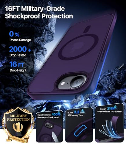 Eastinbox Magnetic iPhone 17e & 16e Case, Matte Protective Case, Purple | Shockproof, Compatible with MagSafe, Military-Grade Protection, Anti-Yellowing, Phone Case for iPhone 17 e/16 e 6.1" - color: Deep Purple