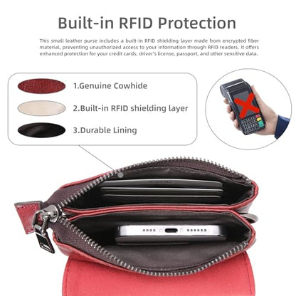 Iswee Rfid Blocking Small Crossbody Bag for Women Travel Classic Style | Genuine Leather,Adjustable Shoulder Strap,Fits 6.9" Phone,Anti-Theft Purse,Perfect for Daily Use and Weekend Travel - color: Wine