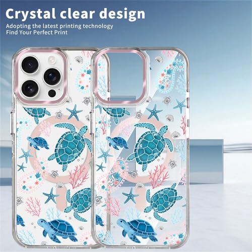 VisEnt Clear Case for iPhone 15 Pro Max, Magnetic Phone Case, Transparent Slim Cover, Military Grade Protection, Shockproof, Anti-Yellowing, Scratch Resistant, Sea Turtle Paisley - color: Sea Turtle Paisley, size: Iphone 15 Pro Max
