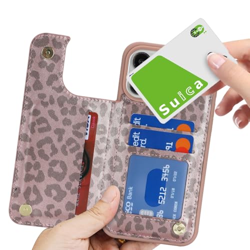 iCoverCase Compatible with iPhone 13 Pro Max Phone Case with Card Holder, Wallet Case for Women Men RFID Blocking PU Leather Protective Case 6.7 Inch (Rose Gold Leopard) - color: Rose Gold Leopard