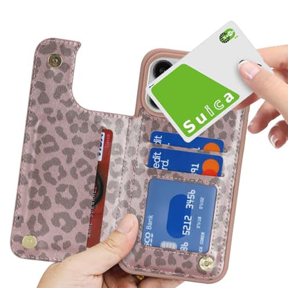 iCoverCase Compatible with iPhone 13 Pro Max Phone Case with Card Holder, Wallet Case for Women Men RFID Blocking PU Leather Protective Case 6.7 Inch (Rose Gold Leopard) - color: Rose Gold Leopard