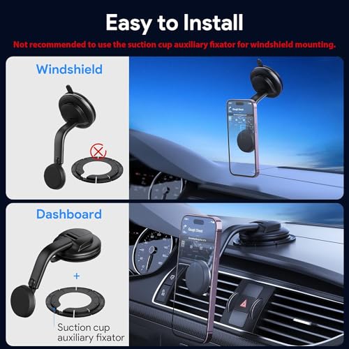 DOLYOFG Magnetic Phone Holder for Car, [ Powerful Magnets & Military-Grade Suction] Car Phone Holder Mount Dashboard Windshield Cell Phone Holder Phone Stand for Car iPhone Android Automobile Cradle - color: Black
