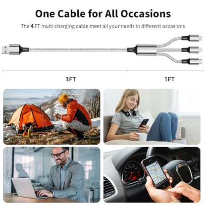 Multi Charging Cable, 3 in 1 USB Cable, Silver - color: Silver