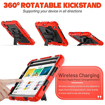 SEYMAC stock Case for iPad mini 7 (A17 Pro) 2024/ Mini 6 8.3'' with Screen Protector Pencil Holder [360 Rotating Hand Strap] &Stand, Drop-Proof Case for iPad mini 7th/6th Generation 8.3", Black+Red - color: Black+Red