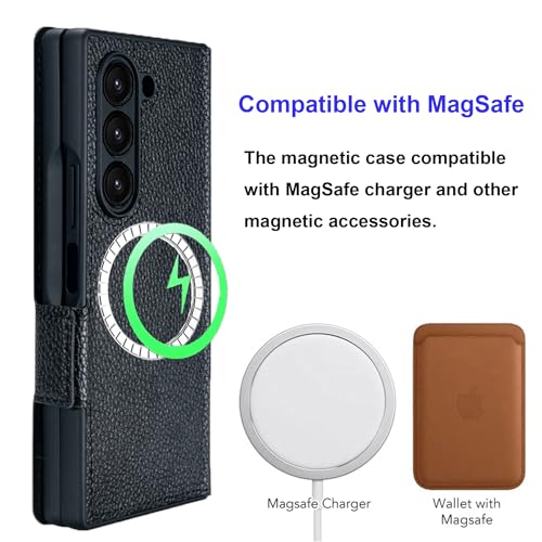 for Samsung Galaxy Z Fold 7 Wallet Case with Card Holder Slots & Compatible with MagSafe, RFID Blocking, Hinge Protection, Magnetic Luxury Leather Slim Wallet Folio Phone Cover (Black) - color: Black, size: Z Fold 7