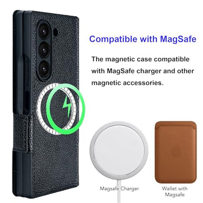 for Samsung Galaxy Z Fold 7 Wallet Case with Card Holder Slots & Compatible with MagSafe, RFID Blocking, Hinge Protection, Magnetic Luxury Leather Slim Wallet Folio Phone Cover (Black) - color: Black, size: Z Fold 7