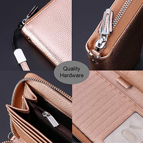 Small Compact Women Wallet RFID Blocking Genuine Leather Bifold Purse with ID Windows - color: 1- Pebbled Champagne Gold, size: One Size