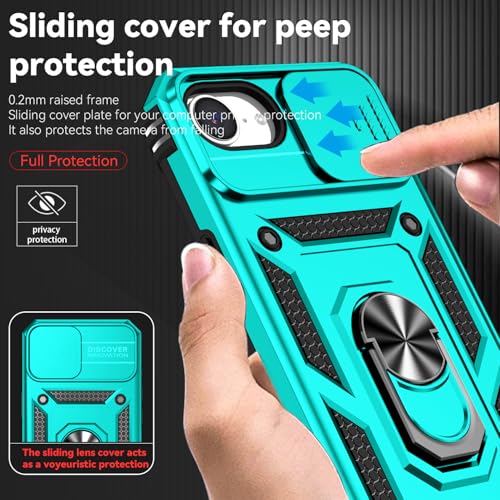for iPhone 17E / iPhone 16E Case, with Camera Lens Cover HD Screen Protector, Dual Layer Military-Grade Drop Tested Magnetic Ring Holder Kickstand Protective Phone Case for iPhone 16E / 17E (Mint) - color: Mint with camera cover Military-Grade 2nd gen