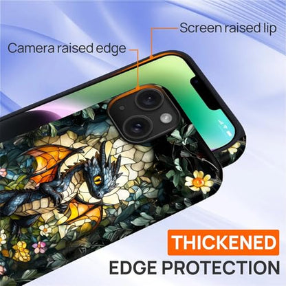 Case for iPhone 14 Plus,Drop Protection Hybrid 2-Layer Hard Phone Cover-Stained Glass Black Dragon - color: Stained Glass Black Dragon, size: iPhone 14 Plus
