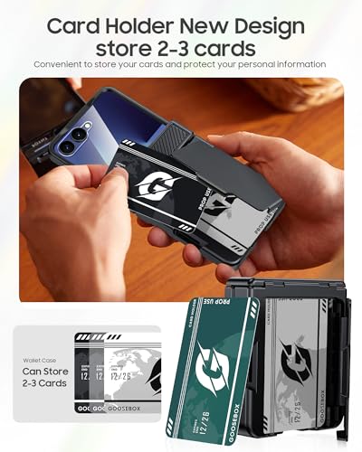 GooseBox for Samsung Galaxy Z Flip 7 Case Wallet RFID Card Holder&Hinge Protection&HD Screen Protector, Full Body Shockproof Cover for Galaxy Z Flip 7(Black) - color: Flip7-Black