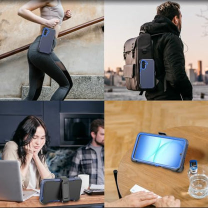 Rugged Phone Case for Samsung Galaxy A18/A17 Blue | Belt Clip Holster & Kickstand Heavy Duty Shockproof Protective Full Body Case (Blue) - color: Blue