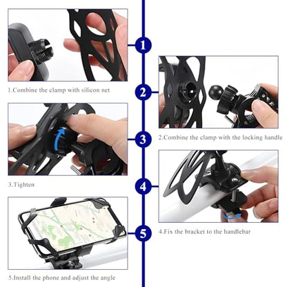 6 PCS Motorcycle Phone Mount Tether, Elastic Silicone Cellphone Holder X-Web Grip Security Band, Nonslip Smart Phone Handlebar Strap for Motorcycles Bikes Scooters - color: 6 PCS