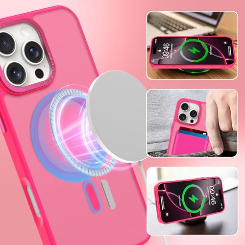 Magnetic Designed for iPhone 16 Pro Case 6.3" 2024, Hot Pink | [Compatible with Magsafe] [with Wallet & Card Holder] [Military Drop Protection] Slim Translucent Matte Phone Case - color: Hot Pink, size: iPhone 16 Pro