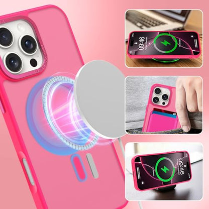 Magnetic Designed for iPhone 16 Pro Case 6.3" 2024, Hot Pink | [Compatible with Magsafe] [with Wallet & Card Holder] [Military Drop Protection] Slim Translucent Matte Phone Case - color: Hot Pink, size: iPhone 16 Pro