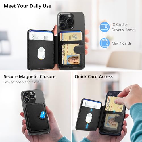 for MagSafe Wallet, Magnetic Phone Wallet RFID Blocking, 4 Card Holder - color: Black