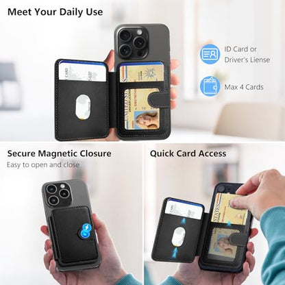 for MagSafe Wallet, Magnetic Phone Wallet RFID Blocking, 4 Card Holder - color: Black