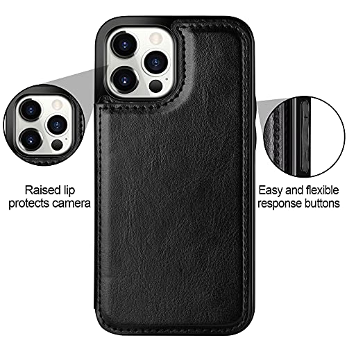 HianDier Wallet Case for iPhone 13 Pro MAX with Card Slot Holder Flip Folio | Protective Case 5G 6.7-inch Slim Soft PU Leather Magnetic Closure Cover, Black - color: Black