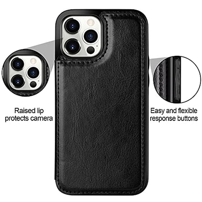 HianDier Wallet Case for iPhone 13 Pro MAX with Card Slot Holder Flip Folio | Protective Case 5G 6.7-inch Slim Soft PU Leather Magnetic Closure Cover, Black - color: Black